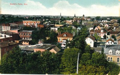 Bird's eye view postcard of Smiths Falls