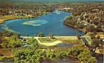 Bird's eye view postcard of Smiths Falls and Rideau Canal