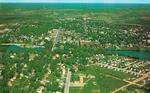 Bird's eye view postcard of Smiths Falls and Rideau Canal, ca. 1960