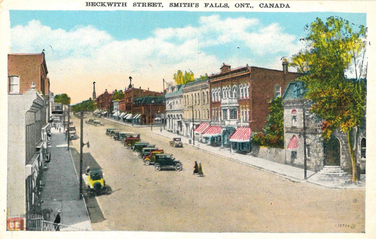 Beckwith Street, Smiths Falls postcard, ca. 1930