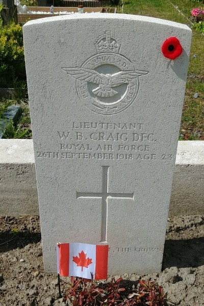 Lieutenant William Benson Craig headstone, Blankenberge Town Cemetery, Belgium