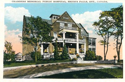 Chambers Memorial Hospital, Smiths Falls postcard, ca. 1930