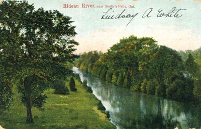 Rideau River near Smiths Falls, Ontario postcard, 1906