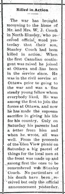 Stanley Morrison Couch, 29 June 1915, Rideau Record