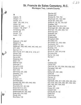 St. Francis Cemetery headstone listing, Montague Township