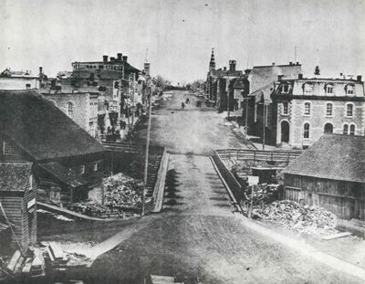 Beckwith Street bridge looking north, ca. 1885, A history of the Smiths Falls Lock Stations, 1827-1978 by Peter DeLottinville, Vol. II