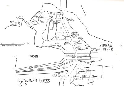 1846 Combined Locks plan, A history of the Smiths Falls Lock Stations, 1827-1978 by Peter DeLottinville, Vol. II