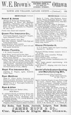 Smiths Falls business listing, Counties of Carleton, Lanark, Prescott, Russell and Ottawa directory: 1884