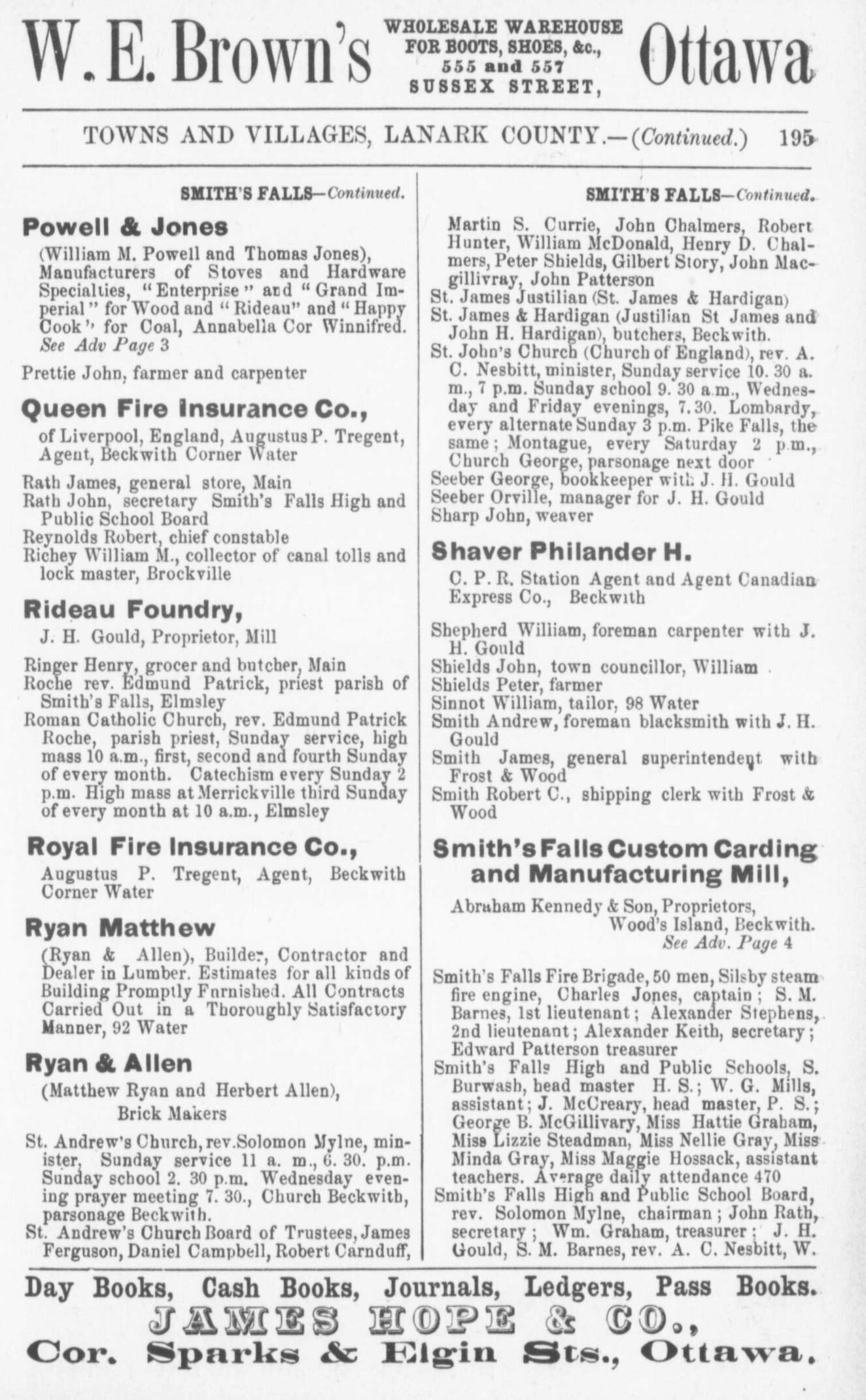 Smiths Falls business listing, Counties of Carleton, Lanark, Prescott, Russell and Ottawa directory: 1884
