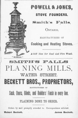 Smiths Falls advertising, Counties of Carleton, Lanark, Prescott, Russell and Ottawa directory: 1884
