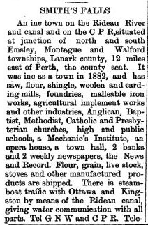 Smiths Falls description and business owners listing, Eastern Ontario gazetteer and directory 1898-99