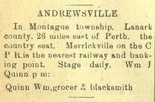 Andrewsville description, Province of Ontario gazetteer and directory, 1910-11