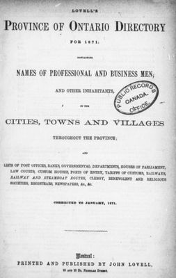 Lovell's Province of Ontario directory for 1871

