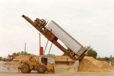 Truck Dumping Wood Chips in the MacMillan Bloedel yard, Sturgeon Falls