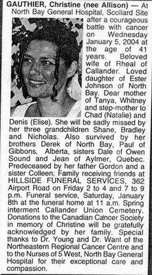 Nécrologie / Obituary Christine Gauthier (née Allison)