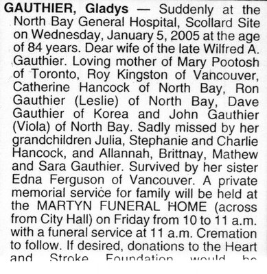 Nécrologie / Obituary Gladys Gauthier