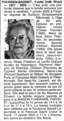 Nécrologie / Obituary Yvette Therrien-Bazinet