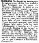 Nécrologie / Obituary Rita Pearl Anderson (née Armitage)