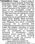 Nécrologie / Obituary Victor Lachapelle