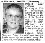 Nécrologie / Obituary Pauline (Fournier) Schneider