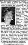 Nécrologie / Obituary Jacqueline Rachel Roy (Beland)