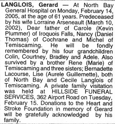 Nécrologie / Obituary Gerard Langlois