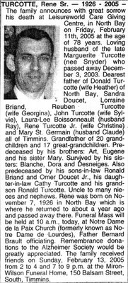 Nécrologie / Obituary Rene Turcotte Sr.