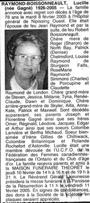 Nécrologie / Obituary Lucille Raymond-Boissonneault (née Gagné)