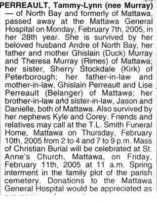 Nécrologie / Obituary Tammy-Lynn Perreault (née Murray)