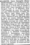 Nécrologie / Obituary Soeur Georgette (Soeur Sainte Georgie)