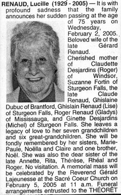 Nécrologie / Obituary Lucille Renaud