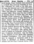 Nécrologie / Obituary Brian Stanley Mallette