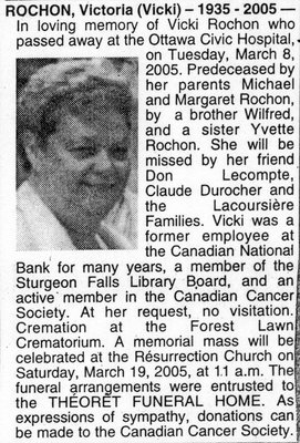 Nécrologie / Obituary Victoria (Vicki) Rochon