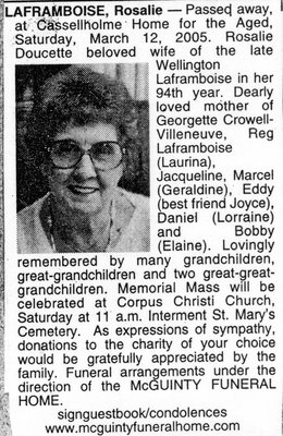 Nécrologie / Obituary Rosalie Laframboise