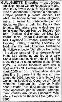 Nécrologie / Obituary Ernestine Guillemette