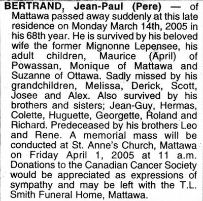 Nécrologie / Obituary Jean-Paul (Pere) Bertrand