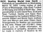 Nécrologie / Obituary Noeline Murial Rice (née Gard)