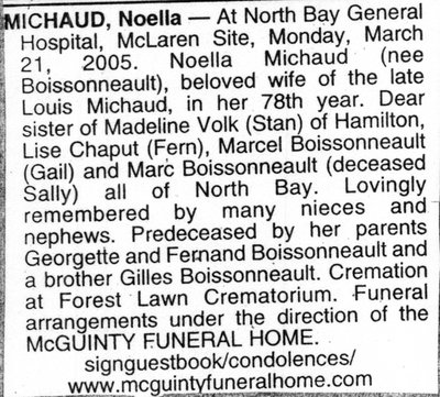 Nécrologie / Obituary Noella Michaud