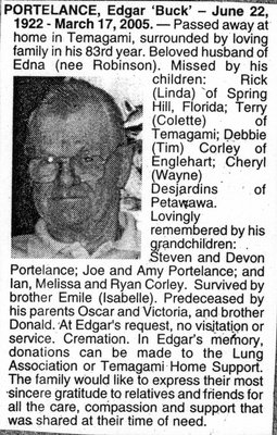 Nécrologie / Obituary Edgar 'Buck' Portelance