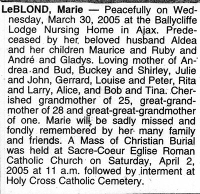 Nécrologie / Obituary Marie LeBlond