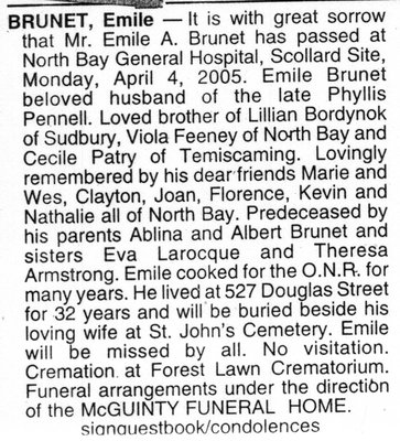 Nécrologie / Obituary Emile Brunet