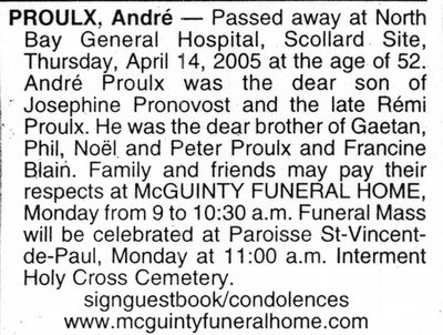 Nécrologie / Obituary André Proulx