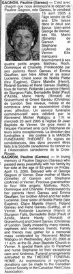 Nécrologie / Obituary Pauline Gagnon (née Gareau)