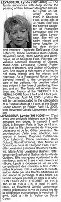 Nécrologie / Obituary Lynda Levasseur