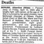 Nécrologie / Obituary Albertine (Hilda) Berube