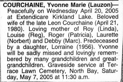Nécrologie / Obituary Yvonne Marie Courchaine (née Lauzon)
