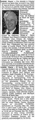 Nécrologie / Obituary Pierre Shank