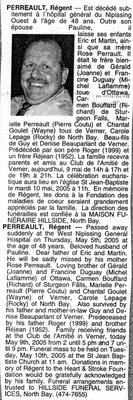 Nécrologie / Obituary Régent Perreault