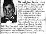 Nécrologie / Obituary Michael John Potvin