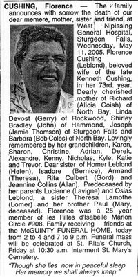 Nécrologie / Obituary Florence Cushing (née Leblond)